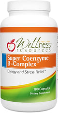 Wellness Resources Super Coenzyme B Complex - 180 Capsules - Vitamin B12 Vitamin B Complex for Hair Growth Adrenal Support &amp Stress Relief - Methylated B12 Folate Biotin Riboflavin Thiamine