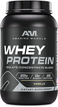 Amazing Muscle 100% Whey Protein Powder *Advanced Formula with Whey Protein Isolate as a Primary Ingredient Along with Ultra Filtered Whey Protein Concentrate (Vanilla 2 lb)
