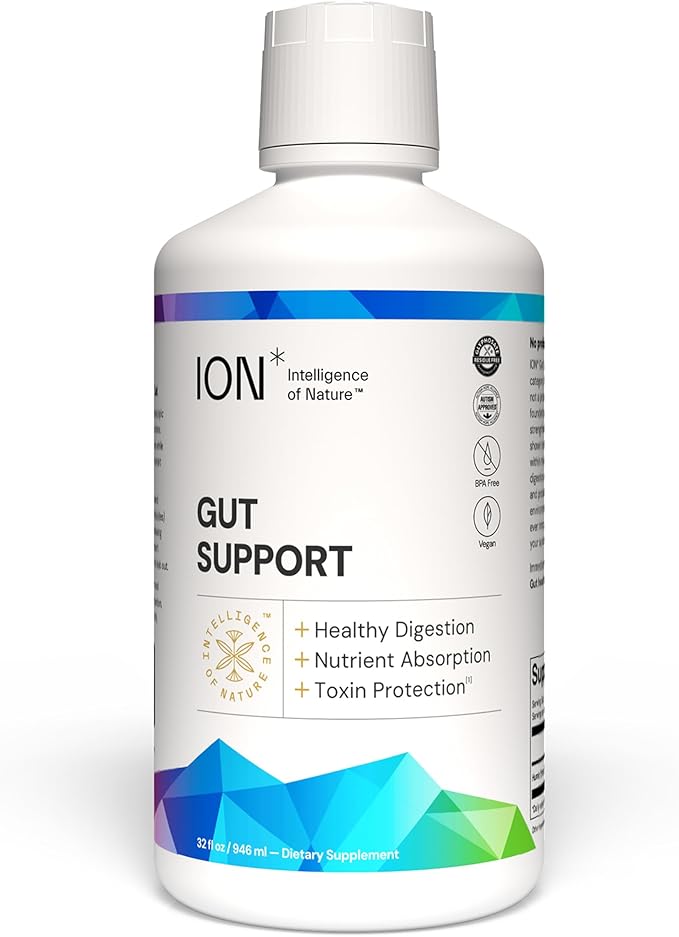 ION* Intelligence of Nature Gut Support Liquid Supplement - Gut &amp Digestive Health Liquid Drops Cleanse &amp Detox with Humic Extract for Women &amp Men Adults &amp Kids 4+ - 32 fl oz (Pack o