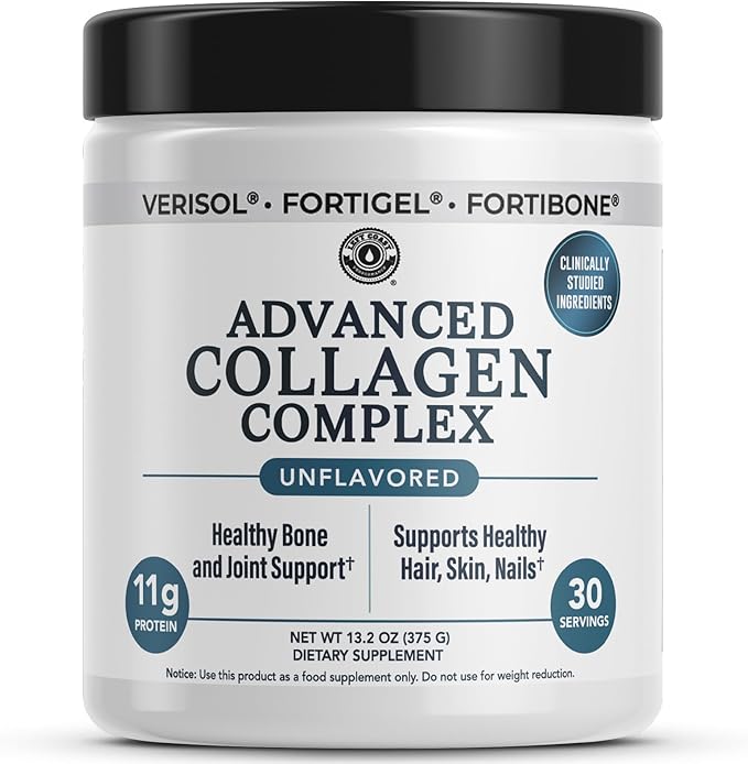 Advanced Collagen Complex Powder – VERISOL® FORTIBONE® &amp FORTIGEL® for Hair Skin Bone &amp Joint Support – Clinically Studied Ingredients – Grass-Fed Hydrolyzed Collagen Peptides – 30 Serving