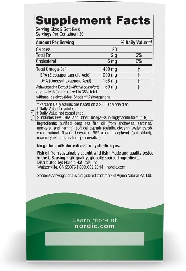 Nordic Naturals Mood Support Omega Blend - Unflavored - 60 Soft Gels - 1400 mg Omega-3 Supplement with EPA &amp DHA - Promotes Balanced Mood and Serenity - Non-GMO - 30 Servings