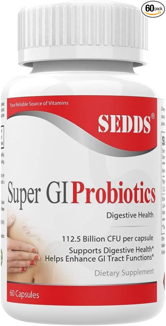 Super GI Probiotics 112.5 Billion CFU per Serving Supports Digestive Health &amp May Relieve Gastrointestinal Distress | Highest Potency 8 Strain Formula | 60 Capsules