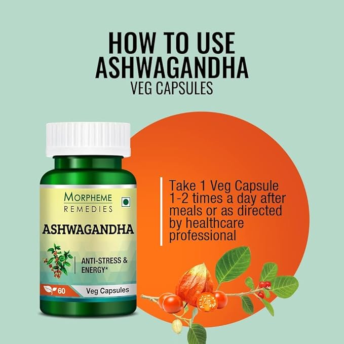 Morpheme Ashwagandha (Withania somnifera) 500mg Extract 60 Veg Caps - 3 Combo Pack