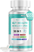 Gut Health Capsule Supplement Supports Microbiome Leaky Gut and Digestion with 80 Billion CFU Probiotics Prebiotics Digestive Enzymes 30-in-1 Gut Health Supplement 100 Capsules