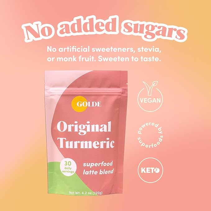 GOLDE - Superfood Latte Blend - Original Turmeric - Plant-Based w/Coconut &amp Ginger - Vegan Keto Sugar-Free - 30 Servings