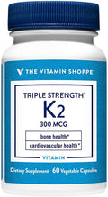 The Vitamin Shoppe Vitamin K2 MK-7 300mcg Triple Strength - Bone &amp Heart Health | Menaquinone-7 | 60 Vegetable Capsules | High Potency