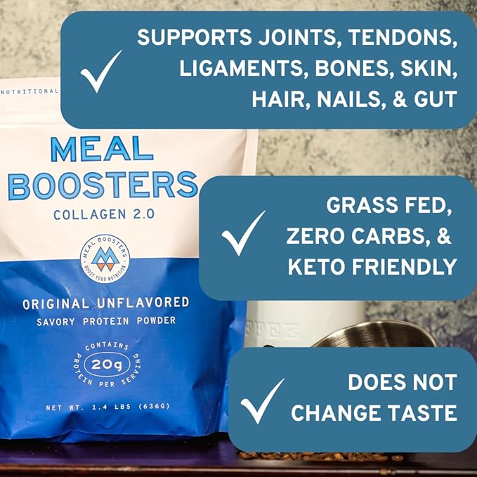 Meal Boosters Savory Protein Powder Supplement | 15–20g Complete Protein Meal Enhancer for Cooking &amp Prep | Collagen Peptides for Gut Joint &amp Support | Keto Friendly Gluten Free (Unflavored)