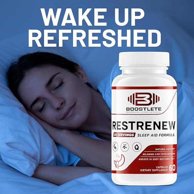 RestRenew Natural Sleep Aid - Supports Deep Sleep Relaxation Stress Relief and Mood Balance | Melatonin Chamomile L-Theanine &amp More | Non-Habit Forming Non-GMO | 60 Capsules