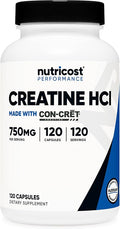 Nutricost Creatine HCl 120 Capsules - Made with CON-CRET Creatine 750 MG Per Capsule