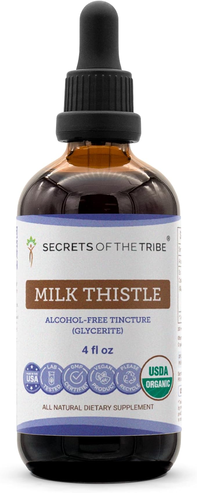 Secrets of the Tribe Milk Thistle USDA Organic | Alcohol-Free Extract High-Potency Herbal Drops | Made from 100% Certified Organic Milk Thistle (Silybum marianum) Dried Seed (4 oz)