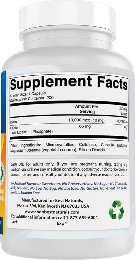 Best Naturals Biotin 10000 mcg 200 Capsules (Pack of 3)