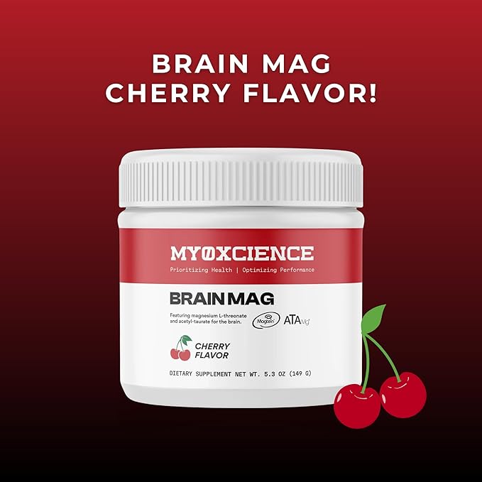 Brain Mag Magnesium L-Threonate (Magtein) w/Mag Taurate (ATA Mag) Mag Glycinate for Brain Support | 60 Servings (Cherry)