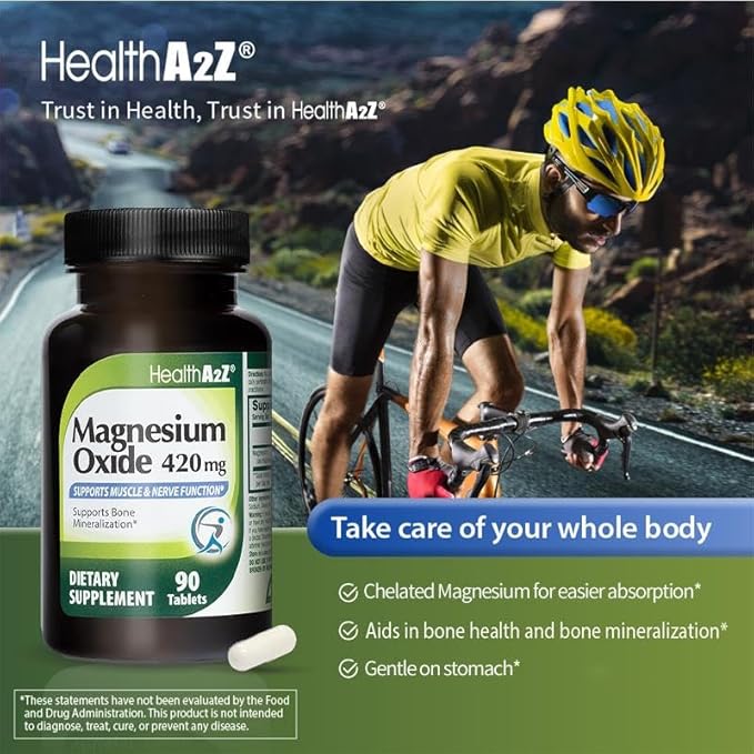 HealthA2Z® Wellness Magnesium Oxide 420mg | Bone &amp Muscle Support | Dietary Supplement | Value Pack – 24 Packs of 90 Tablets Each (2160 Tablets Total)
