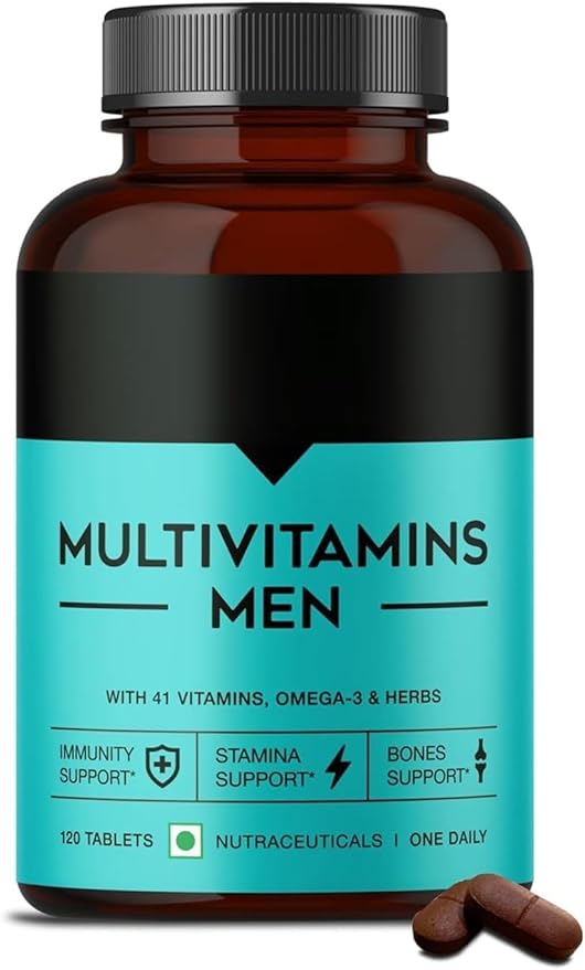 RJ Multivitamin for Men | with 41 Vitamins Omega 3 &amp Essential Blends for Energy Immunity Stamina &amp Recovery | 120 Veg Multivitamin Tablets | 1 Daily