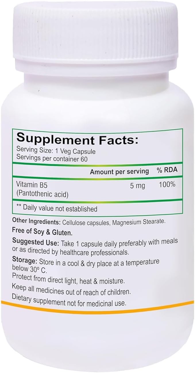 TU Vitamin B5 (Pantothenic Acid) Supplement 100% RDA Approved for Energy &amp Metabolism 60 Veg Capsules