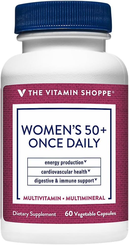 The Vitamin Shoppe WomenaTMs 50+ Once Daily Multivitamin a Immune Energy Digestive Cardiovascular and Stress Support (60 Capsules)