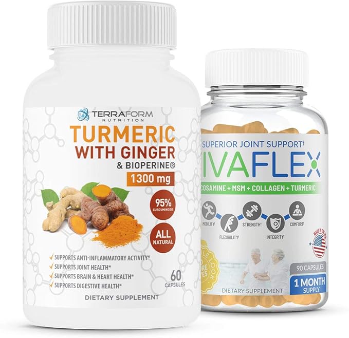 Terraform Nutrition Joint Relief Combo Pack – Vivaflex Plus Turmeric Curcumin with Ginger – Best Supplements for Joint &amp Knee Relief – 1 Month Supply