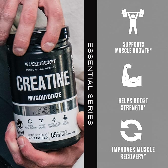 Jacked Factory Creatine Monohydrate Gummies (150 Gummies Lemon) &amp Creatine Monohydrate Powder (30 Servings Unflavored)