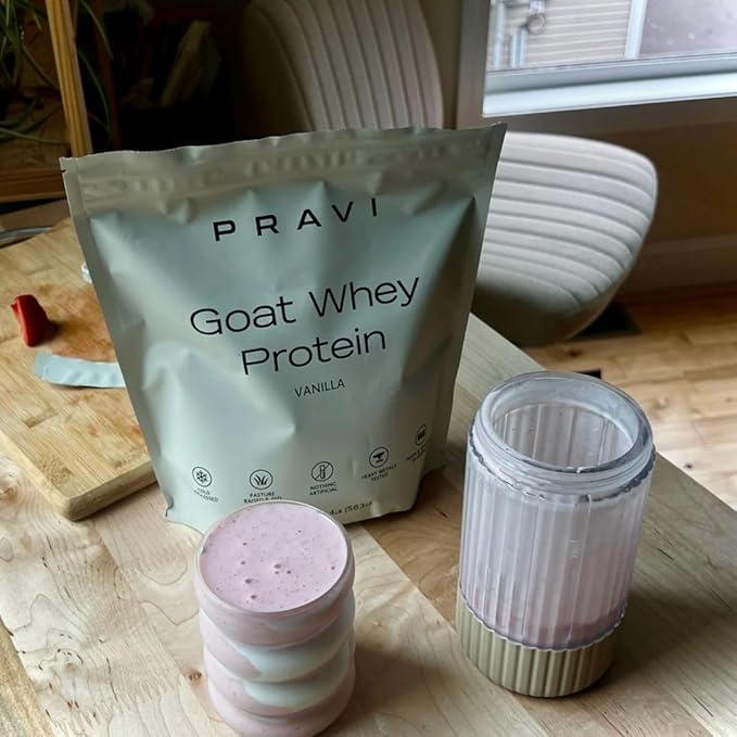 Grass-Fed Pure Goat Whey Protein Powder - Organic Whey Protein Supplement - Easy to Digest - Less Lactose - Soy Free - Vanilla Flavor - 20 Servings