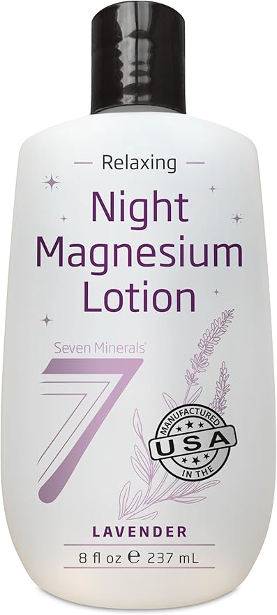 Seven Minerals Magnesium Lotion for Sleep - Lavender Relaxing Night Blend - Highly Concentrated Magnesium for Better Sleep Body &amp Mind Relaxation. Non-Greasy Skin Friendly - 8 fl oz