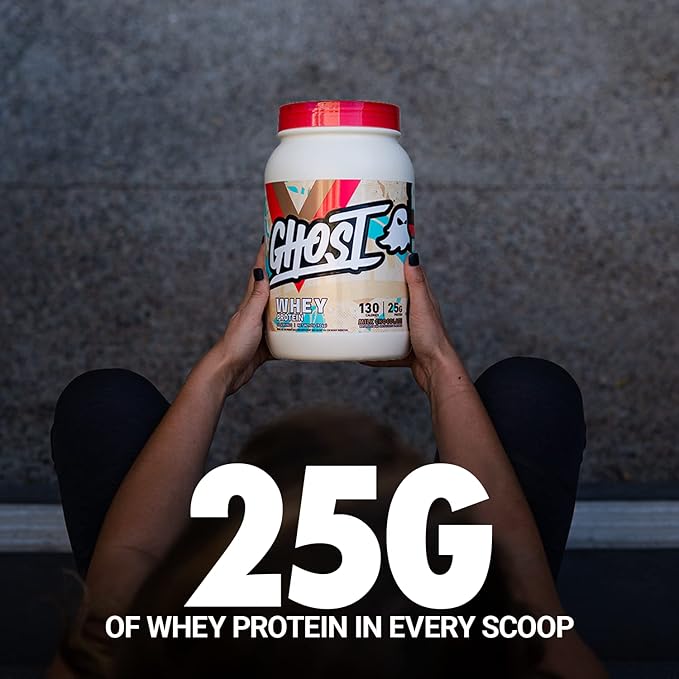 GHOST Whey Protein Powder Milk Chocolate - 2LB 25G of Protein - Whey Protein Blend - ­Post Workout Fitness &amp Nutrition Shakes Smoothies Baking &amp Cooking - Soy &amp Gluten-Free