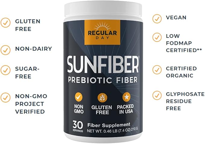 Sunfiber Prebiotic Fiber Supplement for Digestive Health - Promotes Gentle Regularity | Gluten Free Vegan Dairy Free Non-GMO Keto Tasteless | One Simple Ingredient | 30 Servings