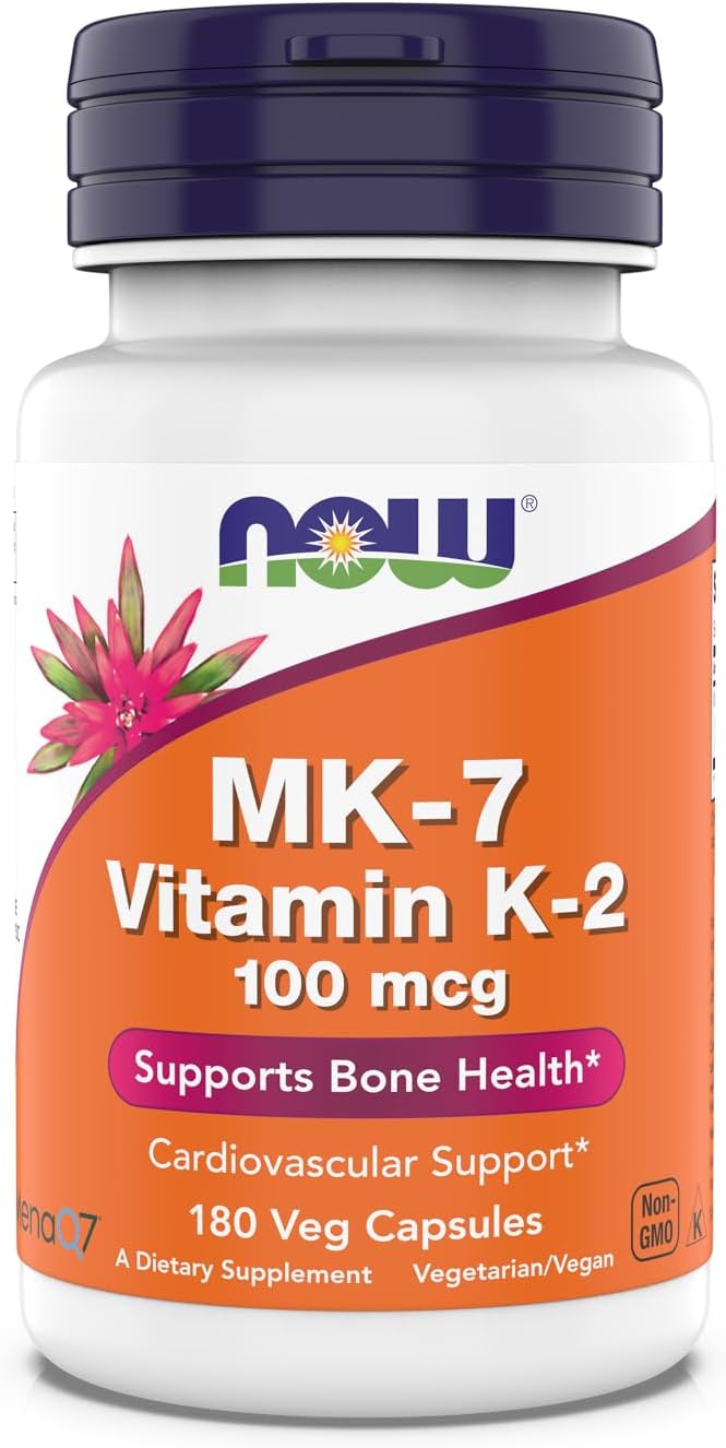 Now Supplements MK-7 Vitamin K-2 100 mcg Cardiovascular Support* Supports Bone Health* 180 Veg Capsules