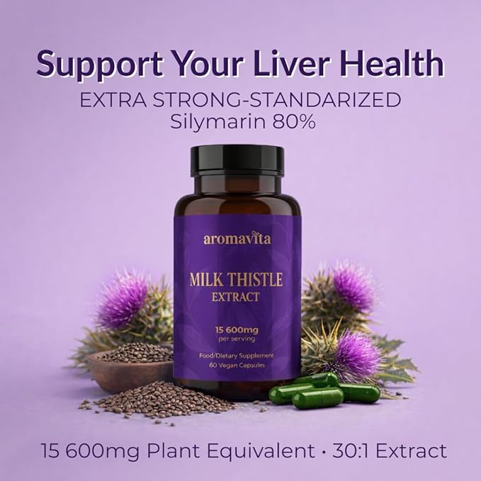 Milk Thistle Extract 15600mg/Serving – 80% Silymarin Standardized and Concentrated 30X Extract – Liver Supplement &amp Cleanse Support for Helping to Maintain Healthy Liver Function* – 60 Caps