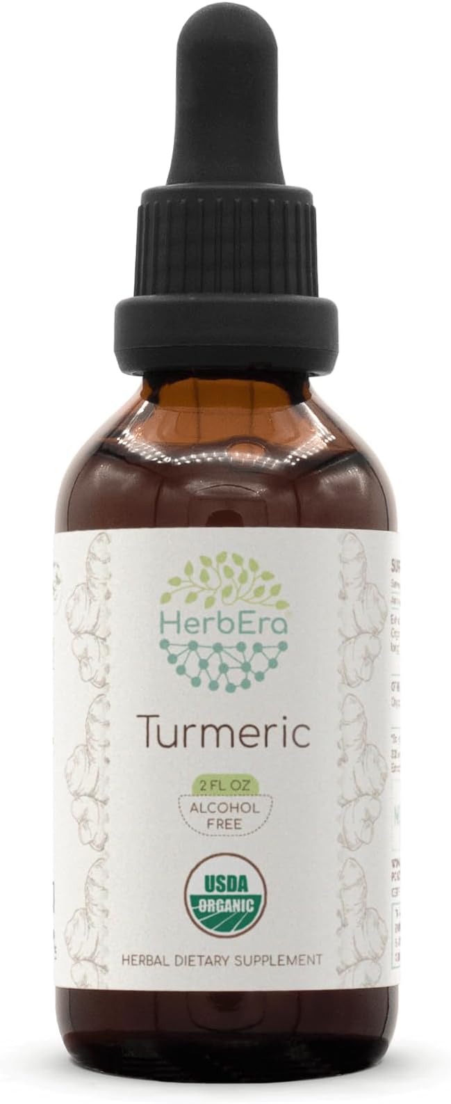 HerbEra Turmeric B60 USDA Organic Tincture | Alcohol-Free Extract High-Potency Herbal Drops | Certified Organic Turmeric (Curcuma Longa) Dried Root (2 oz)