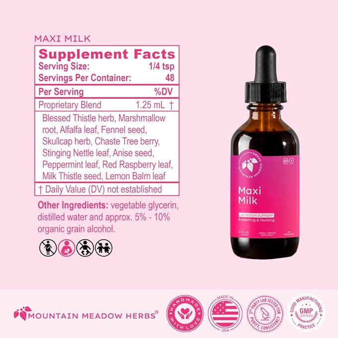 Mountain Meadow Herbs Maxi-Milk- Natural Liquid Lactation Support to Increase Breast Milk Production Quickly &amp Effectively for Breastfeeding Moms - 2 oz