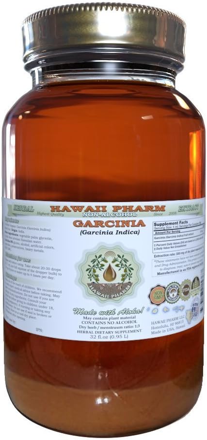 Hawaii Pharm Garcinia Alcohol-Free Liquid Extract Professional Grade Small Batch Garcinia Indica Dried Fruit Glycerite 32 oz