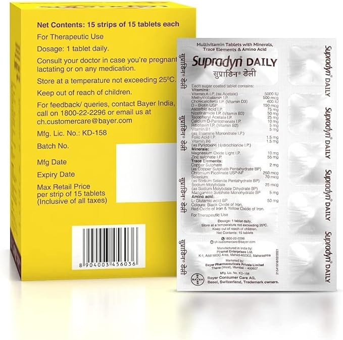 ZANGO Supradyn Daily Multivitamin Tablets with Zinc (15 Strips) Brown 225 Count