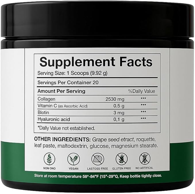 H4U Collagen Peptides Powder Plus with Vitamin C and Hyaluronic Acid &amp Biotin with Beauty Blend for Skin Hydration Healthy Hair Nails and Joint Support Unflavored Powder 7 Ounces 20 Servings