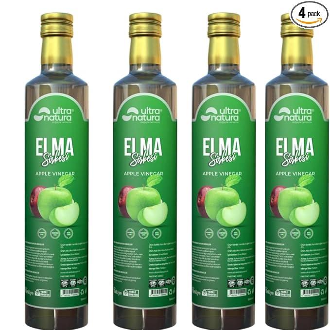 Ultra Natura Raw Apple Cider Vinegar – 16.9 fl oz (500ml) – Unfiltered Naturally Fermented Non-GMO – Supports Digestion Immunity &amp Detox – Made in Turkish PACK OF 4