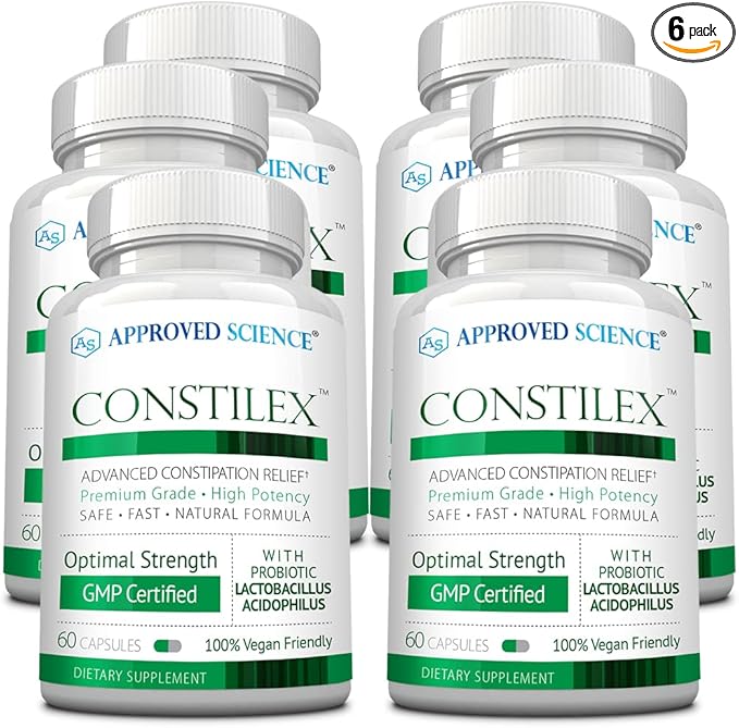 Approved Science Constilex - Rapid Constipation Relief &amp Support from Future Episodes - Promotes Healthy Levels of Bacteria and Strengthens Intestinal Flora - 6 Bottles