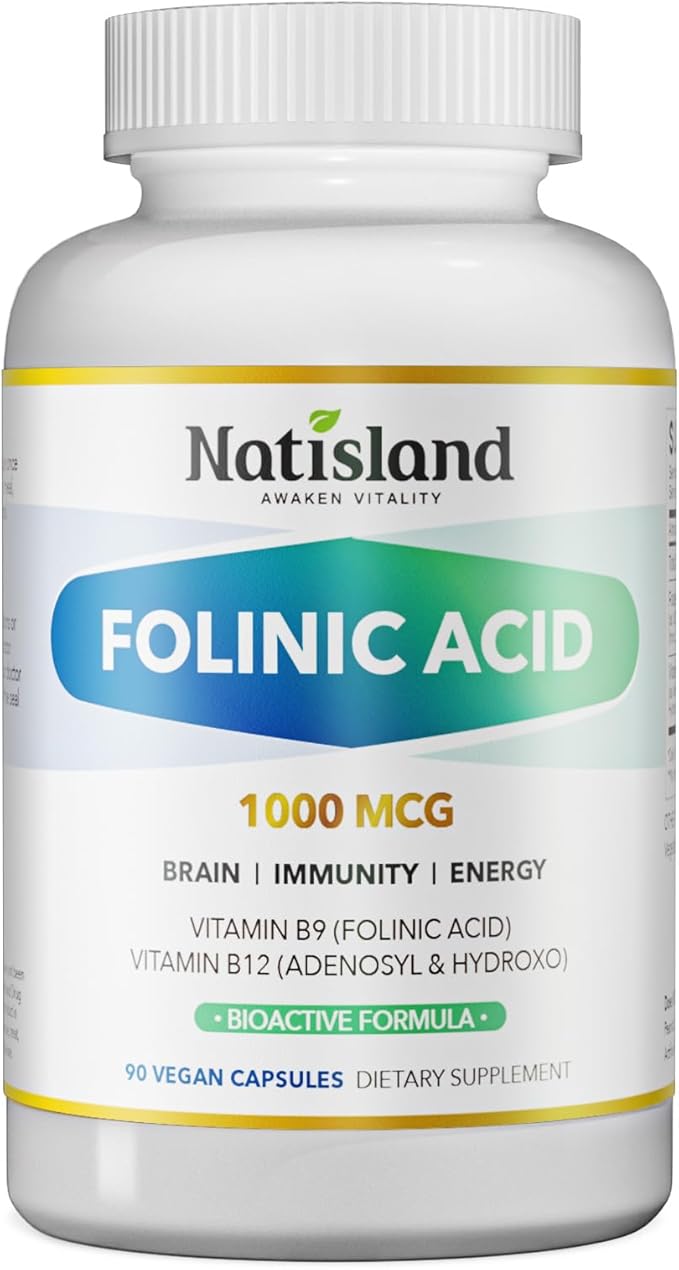 Active Folate (Folinic Acid 1000 MCG) + B12 500 mcg (Adenosyl &amp Hydroxo) Gentle &amp Highly Absorbable Supports Energy Brain Health &amp Metabolism Vegan 90 ct