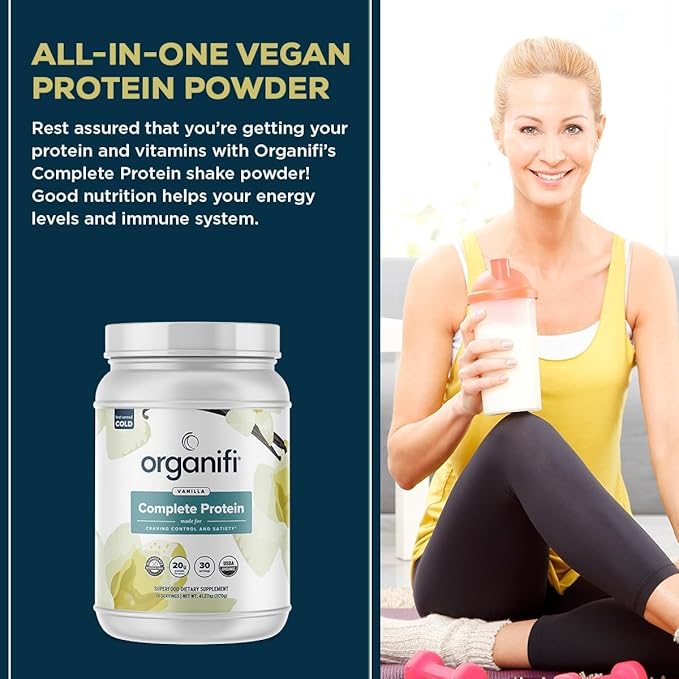 Complete Protein Vanilla Flavor - Organic Vegan Plant Based Protein Powder with Enzymes - 30 Day Supply - No Soy Dairy or Gluten (Vanilla Pack of 1)