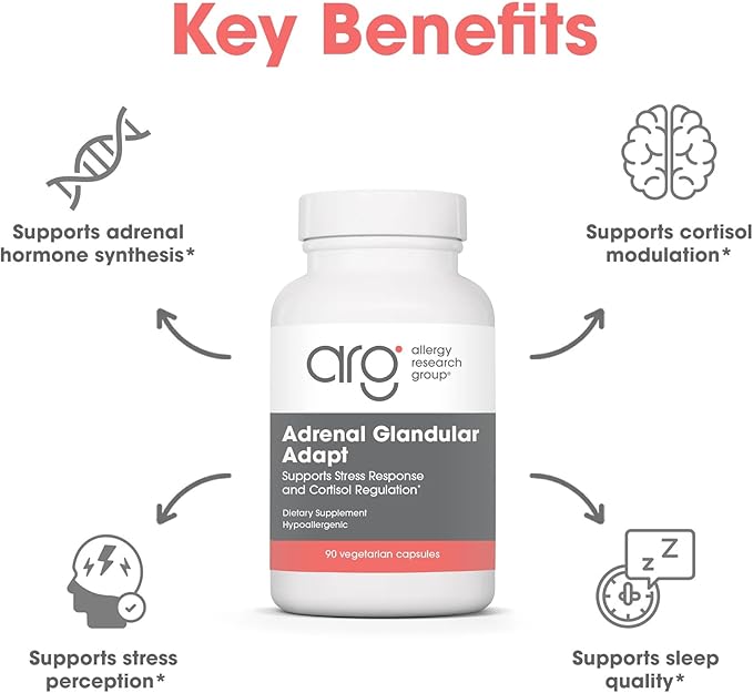 Allergy Research Group - Adrenal Glandular Adapt - Supports Healthy Stress Response and Cortisol Regulation - Hypoallergenic - 90 Vegetarian Capsules