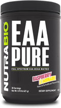 NutraBio – EAA Pure – 9 Amino Acids – Muscle Repair and Recovery 30 Servings Raspberry Lemonade – Pre or Post Workout – All Day Recovery