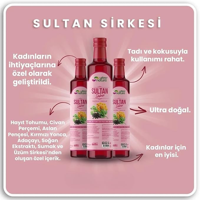 Ultra Natura Sultan Herbal Detox Vinegar – 16.9 fl oz (500ml) – Grape &amp Sumac Base with Herbal Blend – Natural Support for Digestion Detox &amp Metabolism – Made in Turkish PACK OF 3