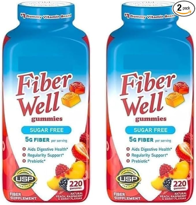 Vita Fiber Well Gummies Sugar Free Peach Raspberry &amp BlackBerry Flavors 220 Count
