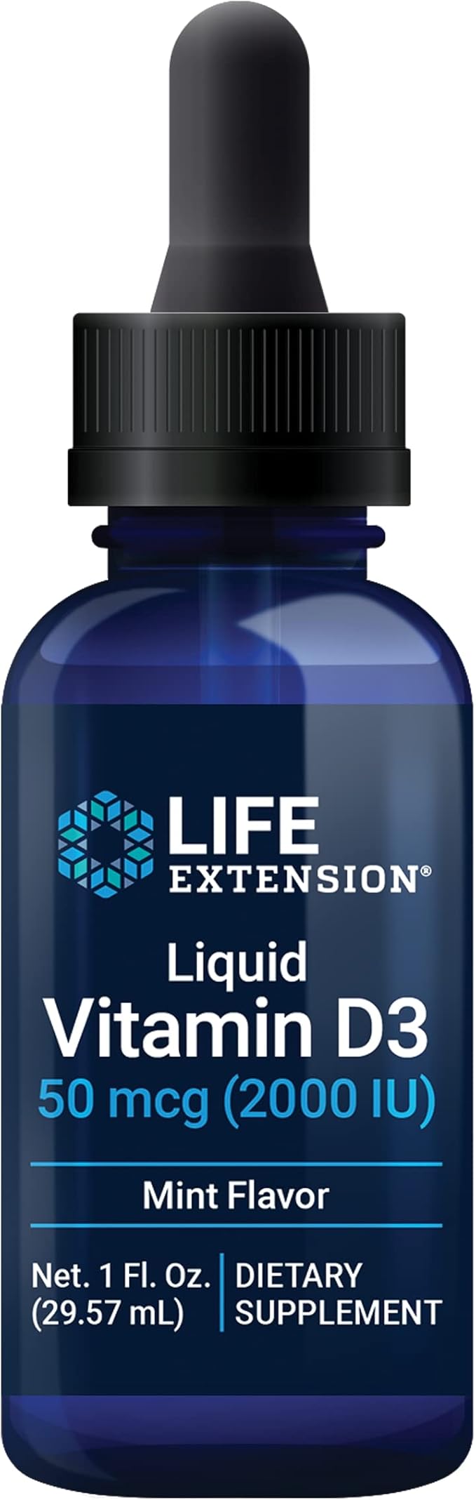 Life Extension Liquid Vitamin D3 (Mint) 50 mcg (2000 IU) Immune System Support Bone Health Whole-Body Health Tasty Peppermint Flavor Gluten Free Non-GMO 29.57 ml