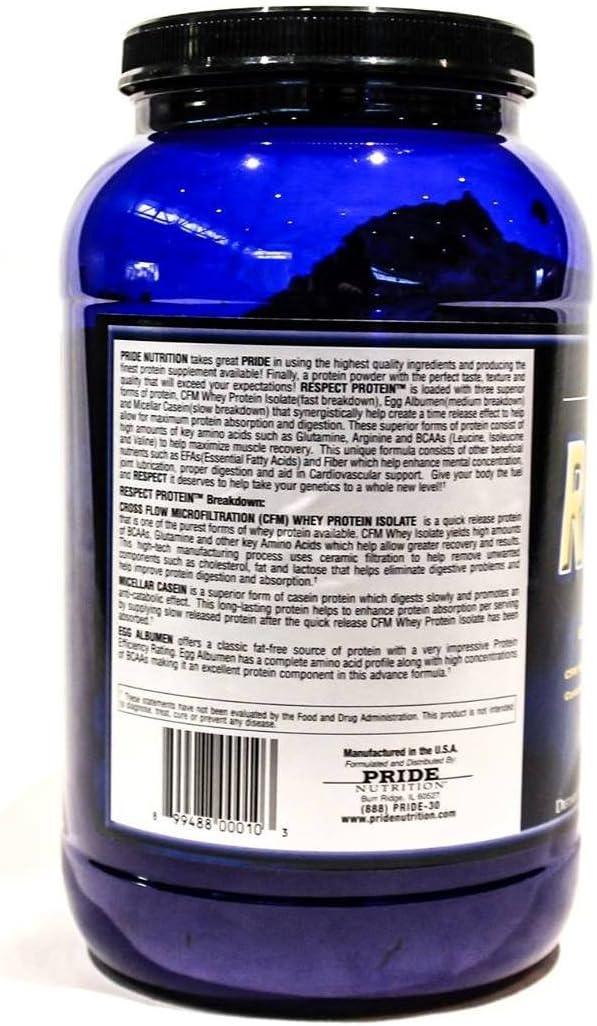 Pride Nutrition Respect Protein Vanilla Ice Cream Time Released Protein Shake Whey Protein Isolate Micellar Casein Flax Fiber Post Workout Meal Replacement Powder