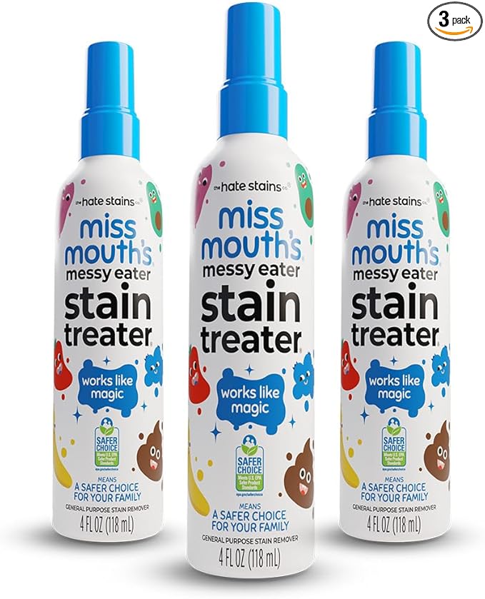 Miss Mouth's Messy Eater Stain Treater Spray - 4oz 3 Pack Stain Remover - Newborn &amp Baby Essentials - No Dry Cleaning Food Grease Coffee Off Laundry Underwear Fabric