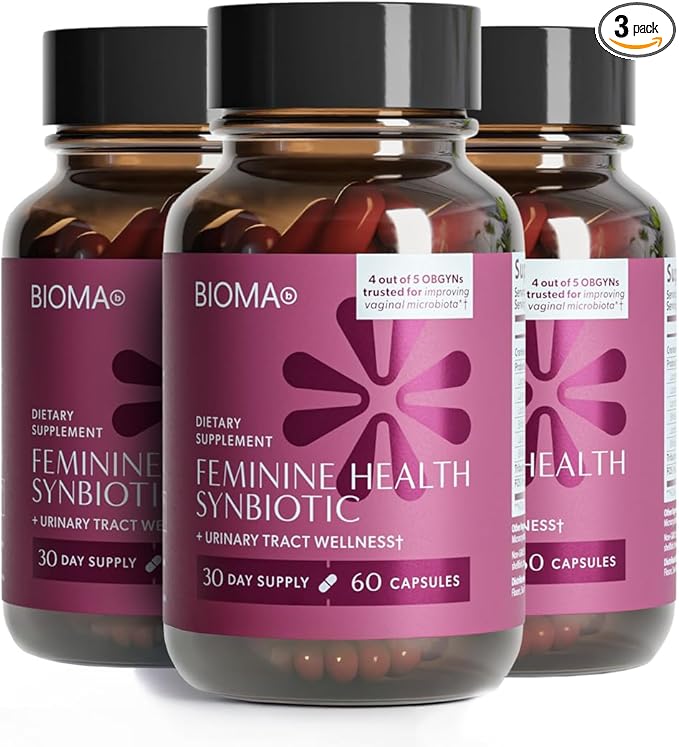BIOMA Feminine Health Synbiotic - Women's Health Supplement for Healthy Vaginal pH Urinary Tract &amp Digestive Support - with Probiotics Cranberry &amp Tributyrin - 180 Capsules (3 Pack 90-Day S