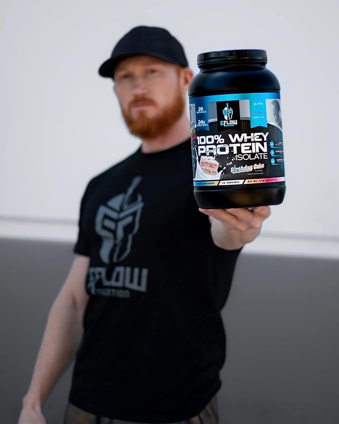 eFlow Nutrition 100% Whey Protein Isolate - Lactose-Free Digestive Enzymes Added Low Carb Post Workout Shake Fast Digesting for Optimal Muscle Recovery - Birthday Cake (26 Servings)