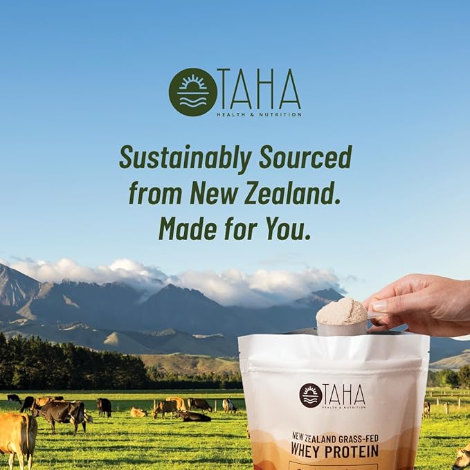 Taha Health &amp Nutrition Chocolate Flavored Whey Protein Concentrate Powder 25g Protein 140 Calories 2g Sugar | New Zealand Grass-Fed Free-Range Dairy | Gluten and Soy Free Keto Kosher | 2LB
