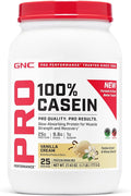 GNC Pro Performance 100% Casein Protein Powder 25g Protein Supports Sustained Muscle Strength Recovery Slow Digesting Gluten Free 3rd Party Tested Vanilla Cream 28 Servings