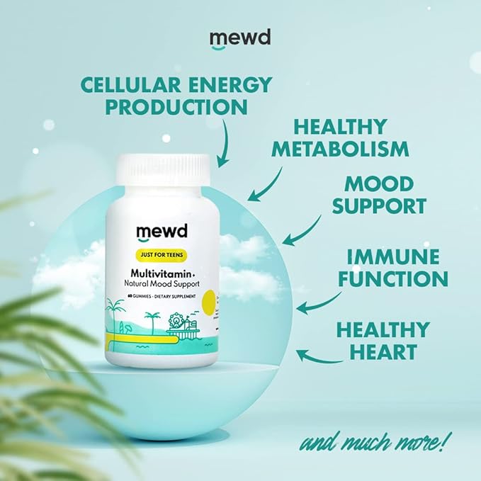 MEWD Teen/Kids Daily Multivitamin Gummy Formula with Natural Mood Enhancer +Hair Skin+Nail Strengther