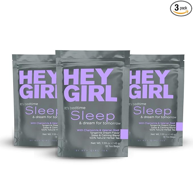Hey Girl Sleep Tea - Natural Herbal Bedtime Tea Bags with Chamomile Passion Flower Valerian Root Lemon Balm - Calming Relaxing Adults Sleepy Night Time Tea - Relaxation Gifts for Women 3-packs